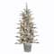 4.5ft. Pre-Lit Flocked Artificial Christmas Tree in Metal Planter, Clear Lights